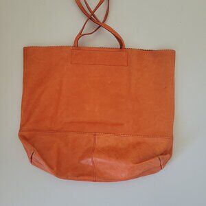 Orange colour leather tote